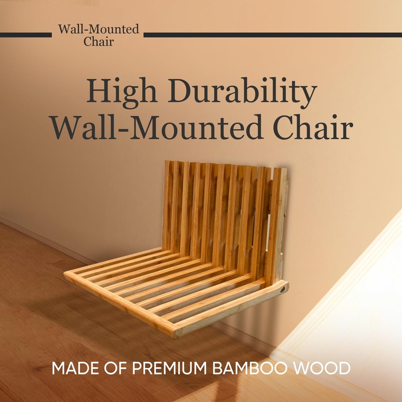 Wall-Mounted Foldable Chair – Bamboo Wood Folding Bench Seat for