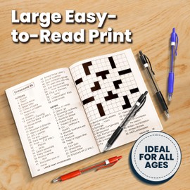 10-Pack Large Print Crossword Puzzles for Seniors Plus 2 Fill-In Puzzle Books and 4 Pens - Big, Bold, Easy-to-Read, Perfect Brain Stimulation Elderly Games for Retirement, Hospital Activities (8 x 10)