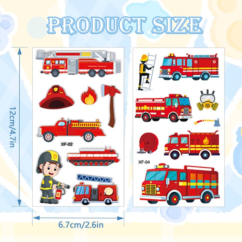 Qpout 10 Sheets Fire Engine Temporary Tattoos for Children Fireman