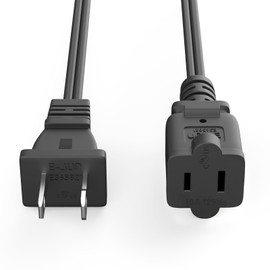 US 2 Prong Extension Cords 3 Ft 2 Outlet Black Extension Cord Cable 125v 10a Male to Female Power Cord for Nema 1-15p to 1-15r