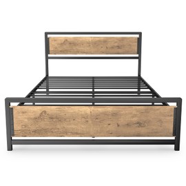 Gizoon Full Size Bed Frame, Metal Platform Bed with Wooden Headboard with Rivet, 15 Heavy Duty Iron Slats Support, Large Under-Bed Storage, No Noise, No Box Spring Needed, Easy Assembly, Retro