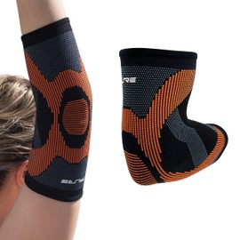 Pure Athlete Tennis Elbow Compression Arm Sleeve - Brace for Tendonitis and Tennis Elbow (Medium, Black-Grey-Orange)
