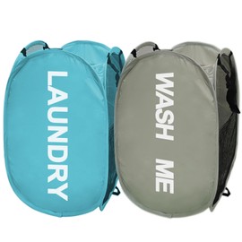 Buenod Mesh Popup Laundry Hampers, Collapsible Laundry Baskets, 2 Pack Dirty Clothes Hampers for Home, Bathroom, College Dorm, RV Cruise, Travel (Gray + Blue)