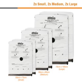 ANSIO® Vacuum Storage Bags for Clothes Combo Pack of 6 Double-Zip Seal & Triple Seal Vacuum Bags for Duvets, Bedding Sets etc, 80% More Storage Travel Pump (2 x 100*70cm, 2 x 80*60cm, 2 x 70*50cm)