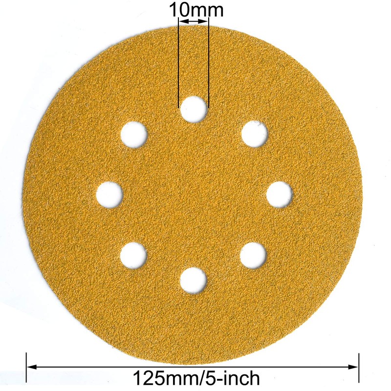 Aiyard 5-Inch 8-Hole Hook and Loop Sanding Discs 80-Grit Random