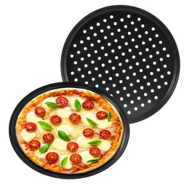 Ksrnsne 2Pcs 12" Pizza Pans Perforated Non-Stick Pizza Baking Tray Carbon Steel Pizza Pans with Holes for Oven