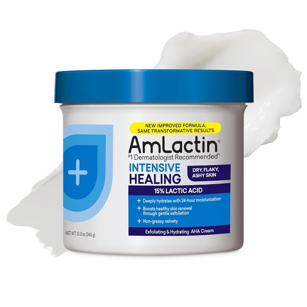 AmLactin Intensive Healing Body Cream, 12 oz Tub, 2-in-1 Exfoliator