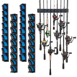 PLUSINNO 4 Pack Vertical Fishing Rod Rack, Wall Mounted Fishing Rod holder, 4 Packs Fishing Pole Holders Hold Up to 36 Rods or Combos, Fishing rod holders for garage, Fits Most Rods of Diameter 3-19mm