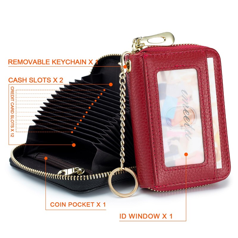 imeetu RFID Credit Card Holder, Small Leather Zipper Card Case