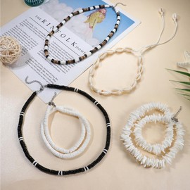 Thunaraz Puka Shell Necklace for Men Shell Necklace White Puka Shell Necklace Surfer Necklace with Extender Chain 40cm