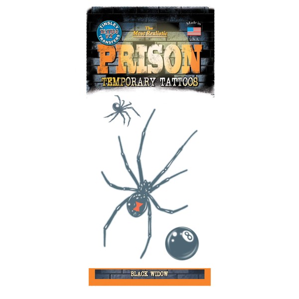 Tinsley Transfers Black Widow Prison Temporary FX Tattoo, Black/White/Red
