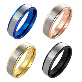 Paula & Fritz® Brushed Stainless Steel Ring Women's Ring Engagement Ring Friendship Ring Men's Ring Partner Ring Stepped Edge Blue Gold Black Rose Gold Available Ring Sizes 47 (15) - 69 (22),