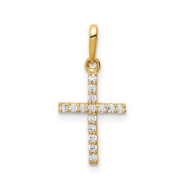 Jewelry Affairs 10k Real Solid Yellow Gold and CZ Cross Pendant Charm, 19x9mm