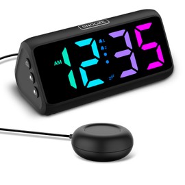 Netzu Loud Alarm Clock for Heavy Sleepers, Plug-in RGB Vibrating Alarm Clocks with Bed Shaker, 5 Dimmers, 2 Alarms and Snooze for Bedrooms Hearing Impaired Deaf Adultsf(Black)