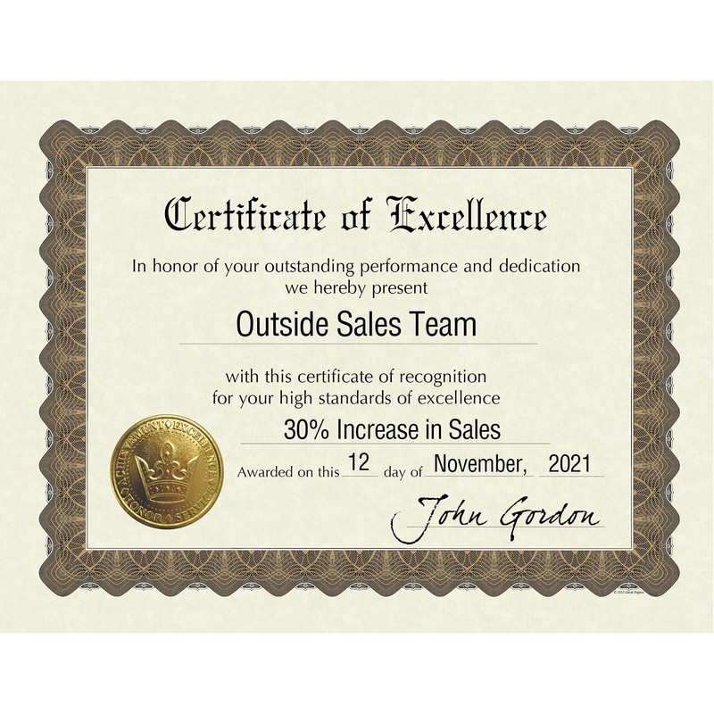 Great Papers! Ready-to-Use Certificates, Excellence, 11 X 8.5, Ivory/Brown/Gold Colors