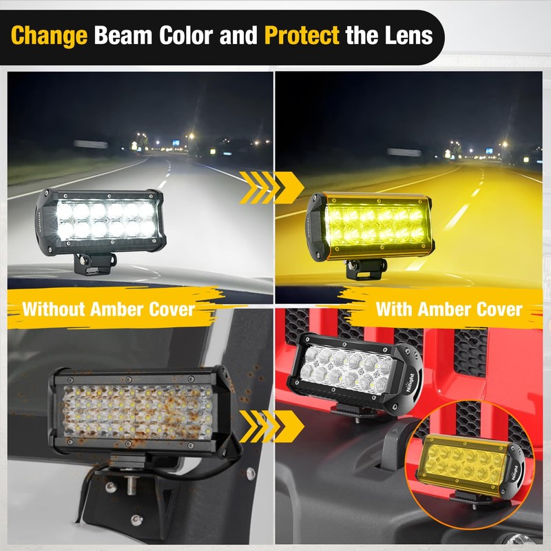 Nilight 6.5 Inch LED Light Bar Cover 2 PCS Amber