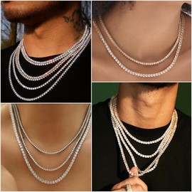 Michooyel Tennis Necklace Men's Tennis Chain Women's Iced Out Chain Diamond Zirconia Choker Silver Tennis Chain Necklaces (Golden, Silver), 40 cm, Cubic Zirconia, Cubic Zirconia