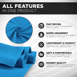 yenlk Microfibre Towel - compact, ultra lightweight & quick dry towel, the perfect gym, travel & beach towel swimming towel for sports, camping & hiking-80x40cm (Blue, 80 x 40cm)