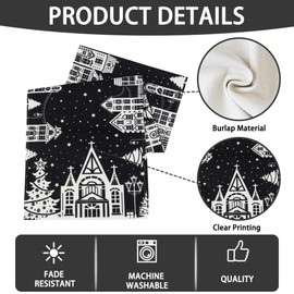 Heirloom Haven Christmas Table Runner Decorations, Black White Castle Xmas Tree Star Tabletop Runner Winter Seasonal Holiday Table Runner Decoration for Kitchen Dinning Home Indoor Party Decor 13x72in