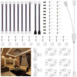 Led Strip Light Connectors Kit, Right Corner Angle Solderless Gapless Adapter, 4 Pin Conductor Light Strip Splice for TV, 10mm Tape Light Connector DIY Accessories for SMD 5050 RGB Multicolor Strip