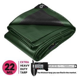 PROTARP Extreme Heavy Duty 22 Mil Tarp Cover, Waterproof, UV Resistant, Rip and Tear Proof, Poly Tarpaulin with Reinforced Edges for Roof, Camping, Patio, Pool, Boat. (Green/Black 24′ X 24′)