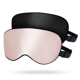 OLESILK Set of 2 Adjustable Silk Sleeping Masks, 100% Mulberry Silk Eye Mask for Sleeping for Men and Women, Unisex Set for Home or Travel, Black + Peach Pink