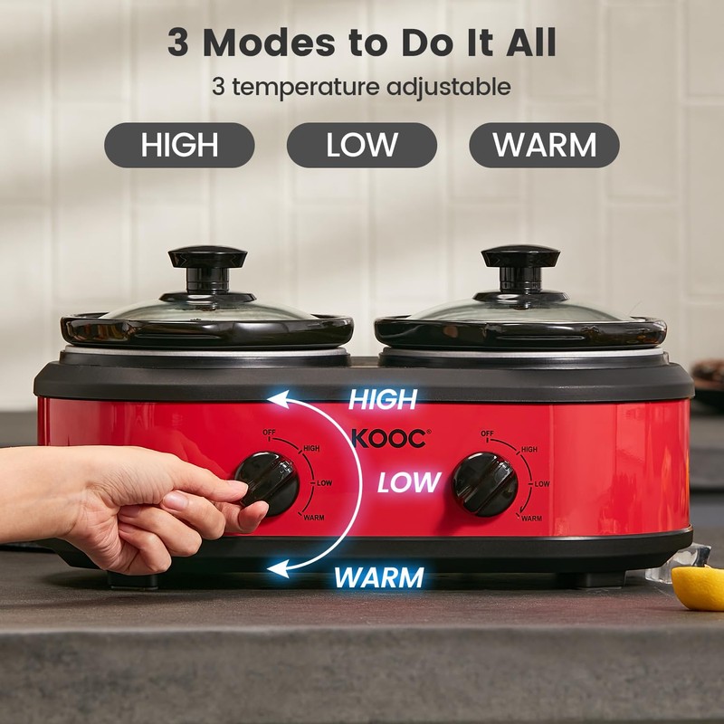 KOOC Double Small Slow Cooker, Buffet Server and Warmer, 2