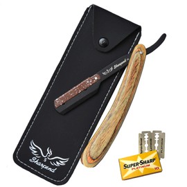 713937981235-1 Pu Leather Storage Bag, Premium Stainless Steel Quality Single Blade Straight Edge - Moustache & Beard Shaper Men's Manual Shaver Safety