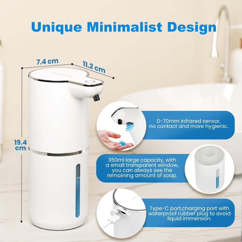 maxtachi Automatic Soap Dispenser, 1200 mAh Electric Soap Dispenser with