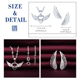 Yumilok Women's Jewellery Set with Angel Wings Pendant Heart in 925 Sterling Silver Necklace Earrings Set Chain for Women Girls Gift, Sterling Silver