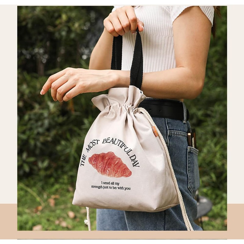 Clapoyis Lunch Bag, Drawstring Bag, Bento Box, Thermal Insulated Lunch