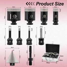 Diamond Core Drill Bit Set - FOCSTOL 10pcs (6/8/10/25/35/51/65mm+10mm Finger Bit+50mm Beveling Chamfer Bit+SDS Adapter) Diamond Hole Saw Kit for Porcelain Ceramic Tile Marble Granite