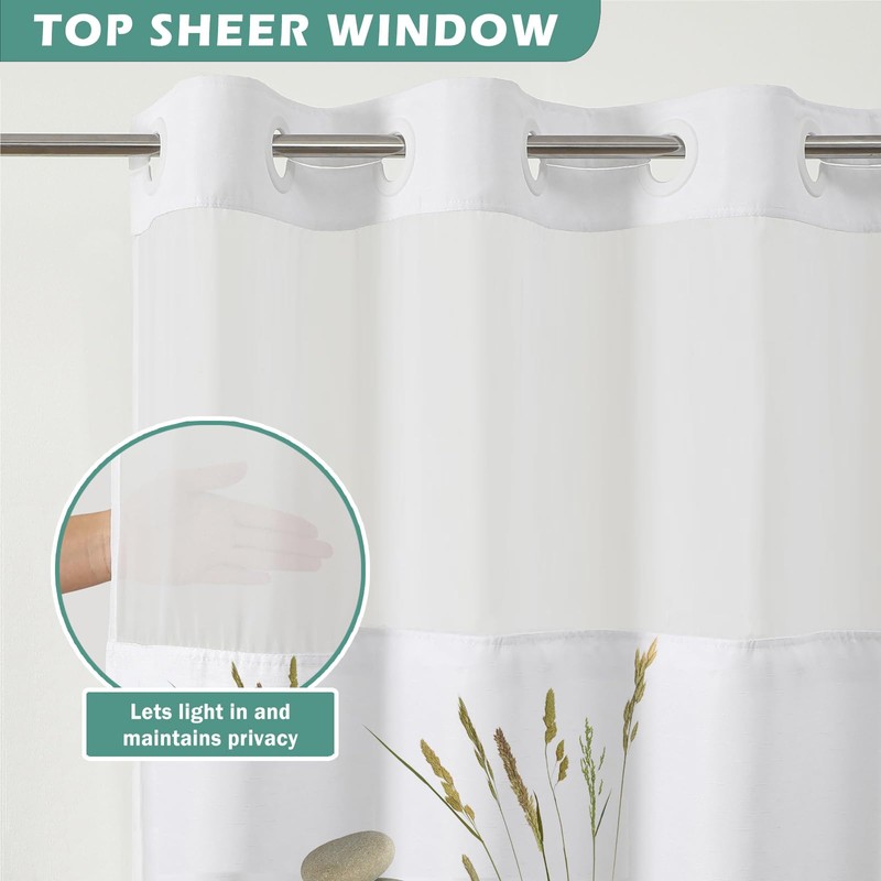 Shellspace No Hook 3 in 1 Shower Curtain with Snap