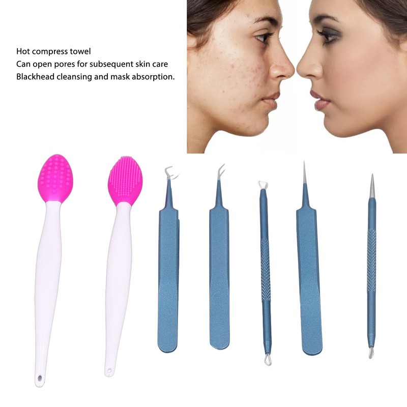 Blackhead Remover Tweezers Kit with Hot Compress Towel Clean Brush