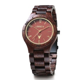 LeeEv Wooden Wristwatch, Mens Wood Watch for Men Handcrafted Zebra Sandal Wood Vintage Wooden Watches Mens Gifts