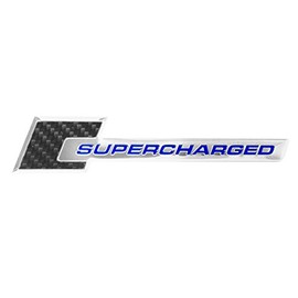 Carbon Fiber & Chrome Aluminum Blue Supercharged Engine Emblem - 6.0" Long