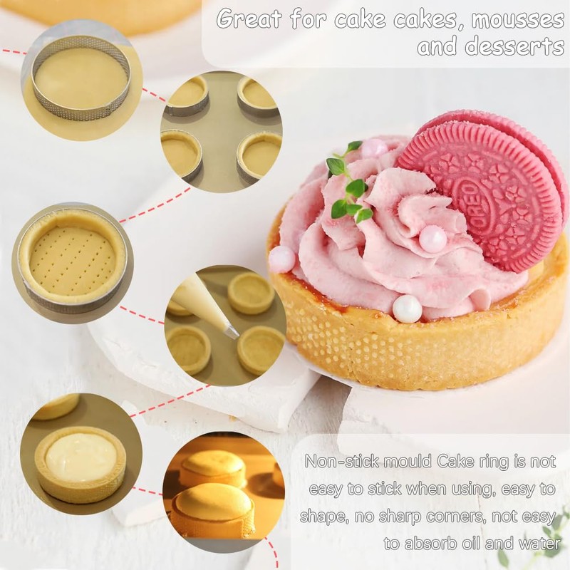 Keboyoe 12pcs Ø 8cm Crumpet Rings Non Stick Perforated Tart