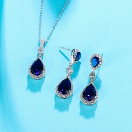 Clearine 925 Sterling Silver Wedding Bridal Sapphire CZ Infinity Teardrop Pendant Necklace Dangle Earrings Set Jewellery Gift for Women Mum Wife Girlfriend Birthday Mothers Day Valentines Christmas