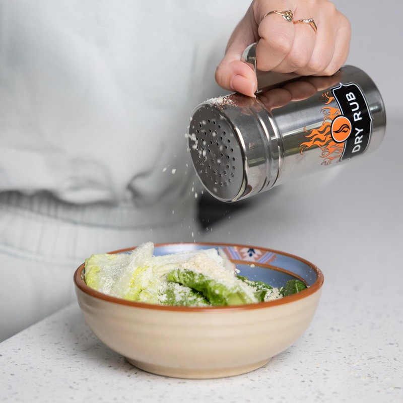 Outset Stainless Steel Dry Rub Shaker With Lid, 13oz Seasoning
