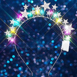 Zoestar Light Up Star Headband Led Rhinestone Hair Bands Sparkly Rave Party Hair Accessories Women (Silver, One Size)