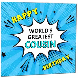 Cousin Birthday Card - World's Greatest - Comic Book Pop Art Style Birthday Card for Cousin