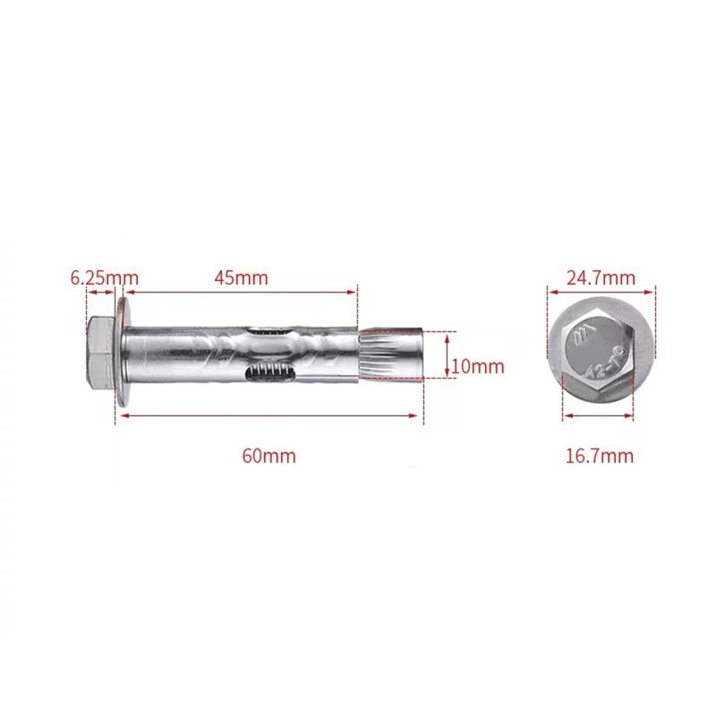 5Pcs Expansion Screw Bolts, Stainless Steel Expansion Sleeve, M10*60mm Anchor