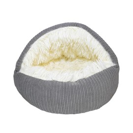Comfy Whiskers Hooded Plush Corduroy Cat Bed Cave - Cozy Indoor Cat Bed, Calming Soft Faux Fur, Anti-Anxiety Corduroy Cat Cave, Washable Anti-Slip Cat Bed (Gray, M)