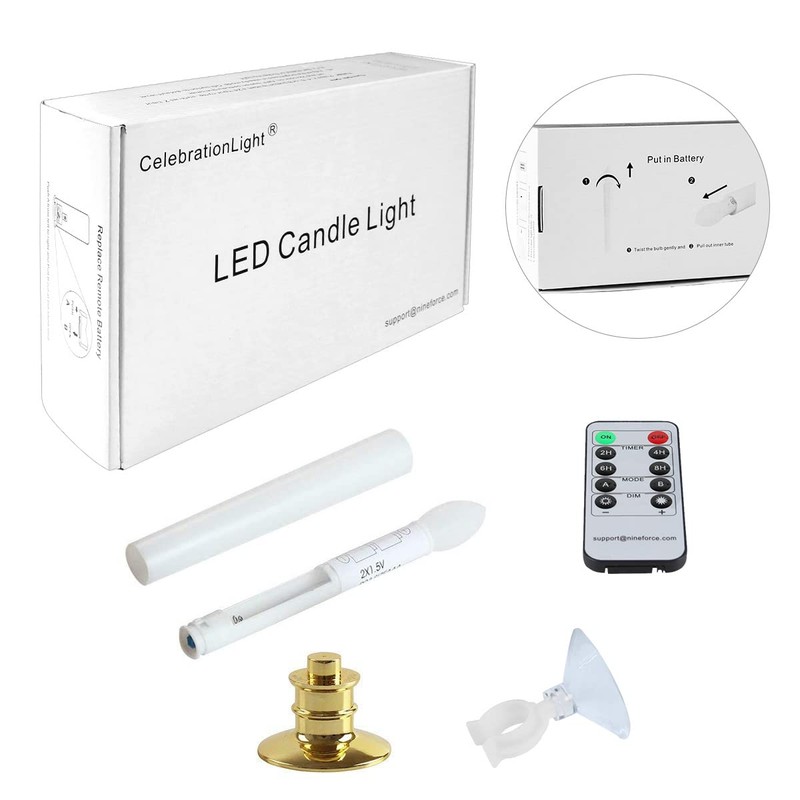 CelebrationLight 6 Pack Flameless Taper Candles with Remote/Timer & Suction