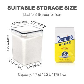 Pantrystar Large Food Storage Containers with Lids Airtight 5.2L /176Oz, for Flour, Sugar