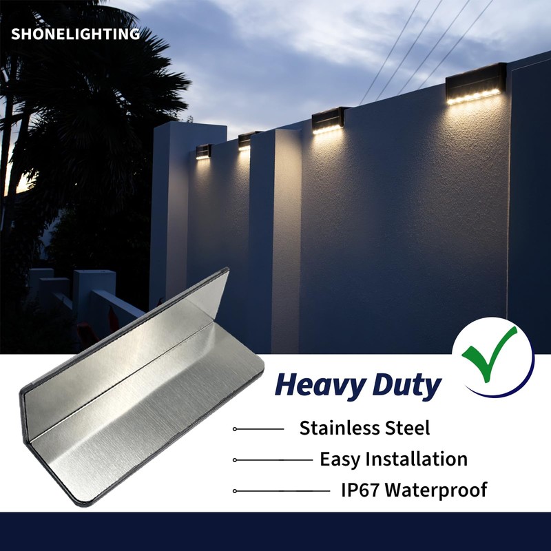 SHONELIGHTING Solar Pool Lights, IP67 Waterproof Step Lights for Outside,