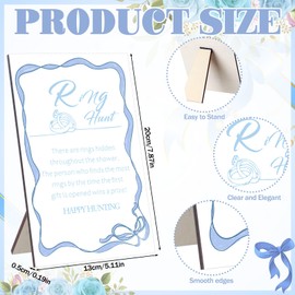 Landical Ring Hunt Bridal Shower Games Blue Ribbon Bow Themed Funny Hunt Games Sign Coquette Bow Wooden Sign with 50 Plastic Rings for Guests Wedding Winner Gifts Bridal Shower Party Favors