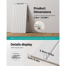 Soundproof Wall Panels Self-Adhesive, 3 Pack Large Acoustic Panels 47.2"x23.6"x0.35" High Density Sound Proof Panels for Walls, Noise Absorbing for Home Studio, Office, Game Room