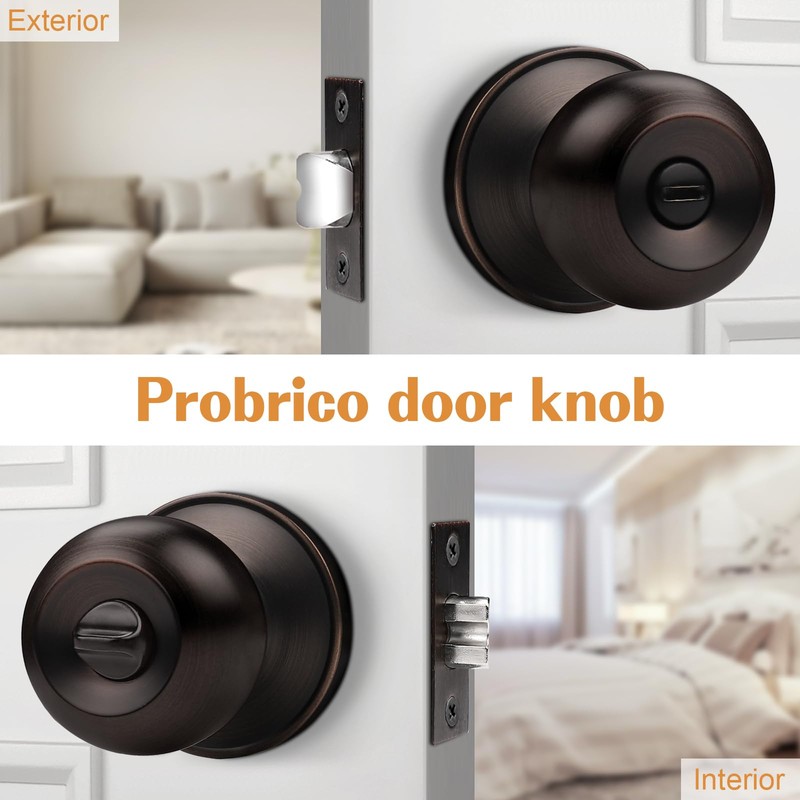 Probrico Round Bath/Bed Ball Door Knobs Privacy Door Knobs Oil