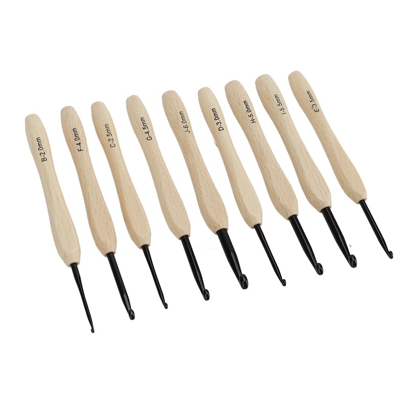 9PCS Crochet Hooks DIY Handcraft Ergonomic Crochet Needle with Wooden